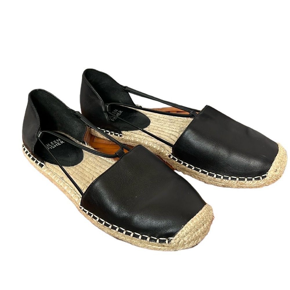 Eileen Fisher Black Leather Espadrilles